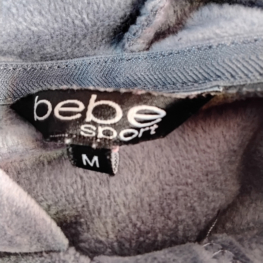 Bebe Sport Women's Charcoal Grey Velour Plush‎ Crop Hoodie Embroidered Logo Med - Picture 3 of 5